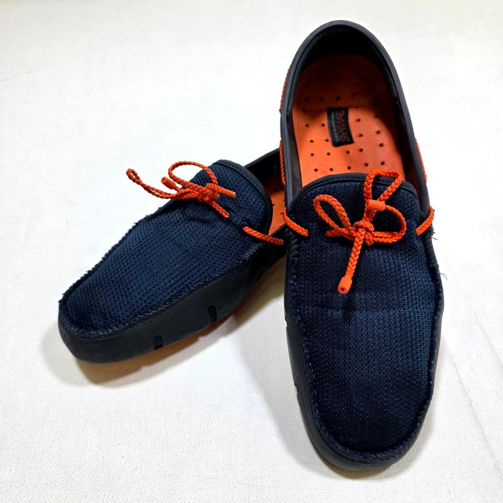 SWIMS Braided Lace Loafers Mens 11 Navy Blue Orange Mesh Water Shoes Boat Shoes